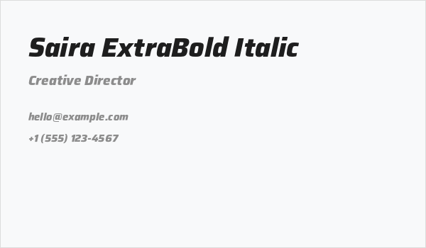 Saira ExtraBold Italic Business Card