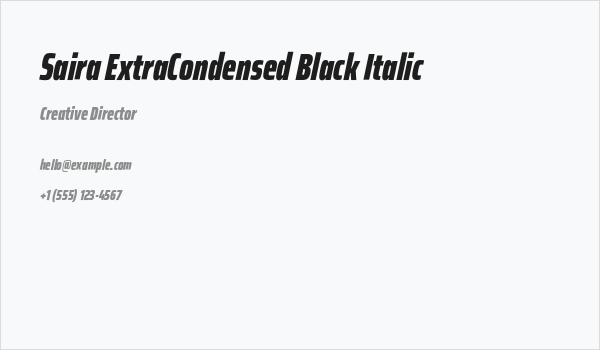 Saira ExtraCondensed Black Italic Business Card