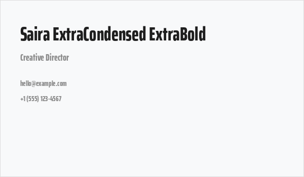Saira ExtraCondensed ExtraBold Business Card