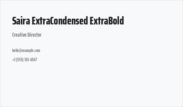 Saira ExtraCondensed ExtraBold Business Card