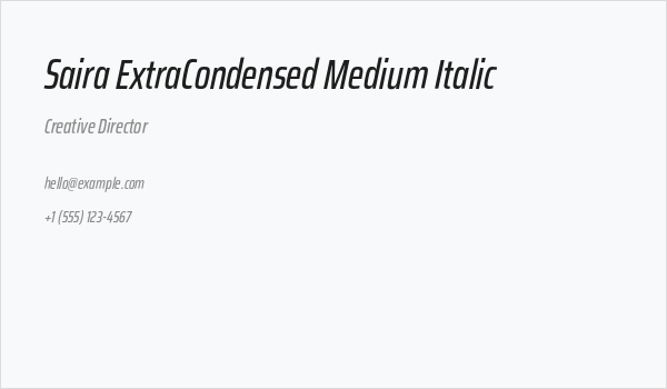 Saira ExtraCondensed Medium Italic Business Card
