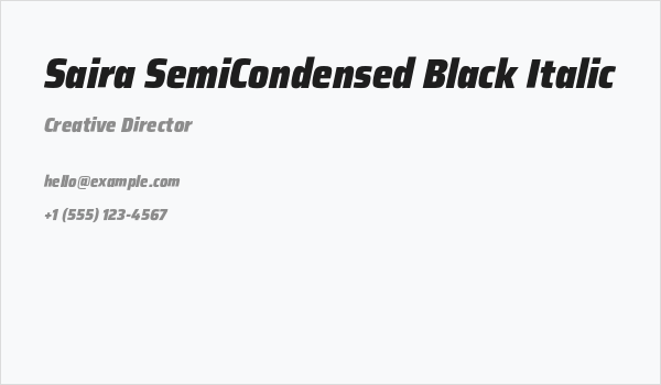 Saira SemiCondensed Black Italic Business Card