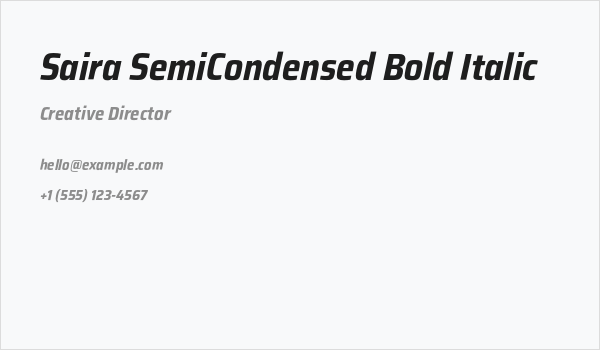 Saira SemiCondensed Bold Italic Business Card