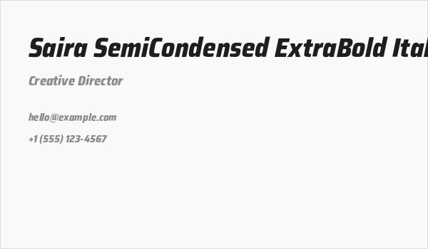 Saira SemiCondensed ExtraBold Italic Business Card