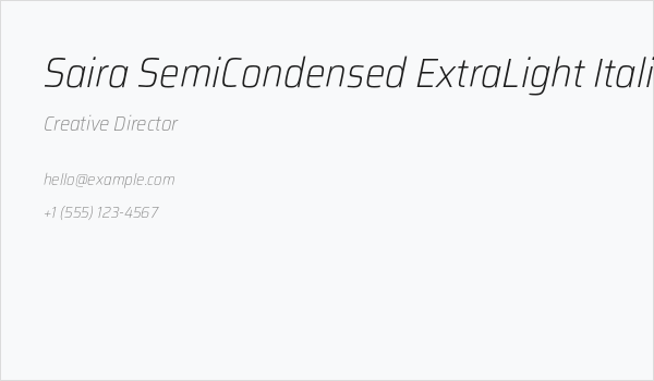 Saira SemiCondensed ExtraLight Italic Business Card