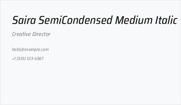 Saira SemiCondensed Medium Italic Business Card