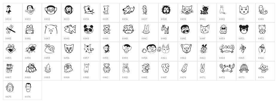 SakabeAnimal01 Character Map