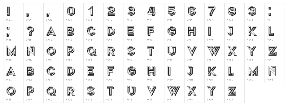 Sakat Hollow Regular Character Map