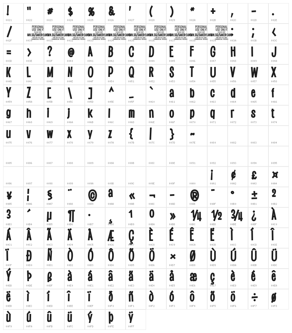 Saker Sans Black PERSONAL USE Character Map