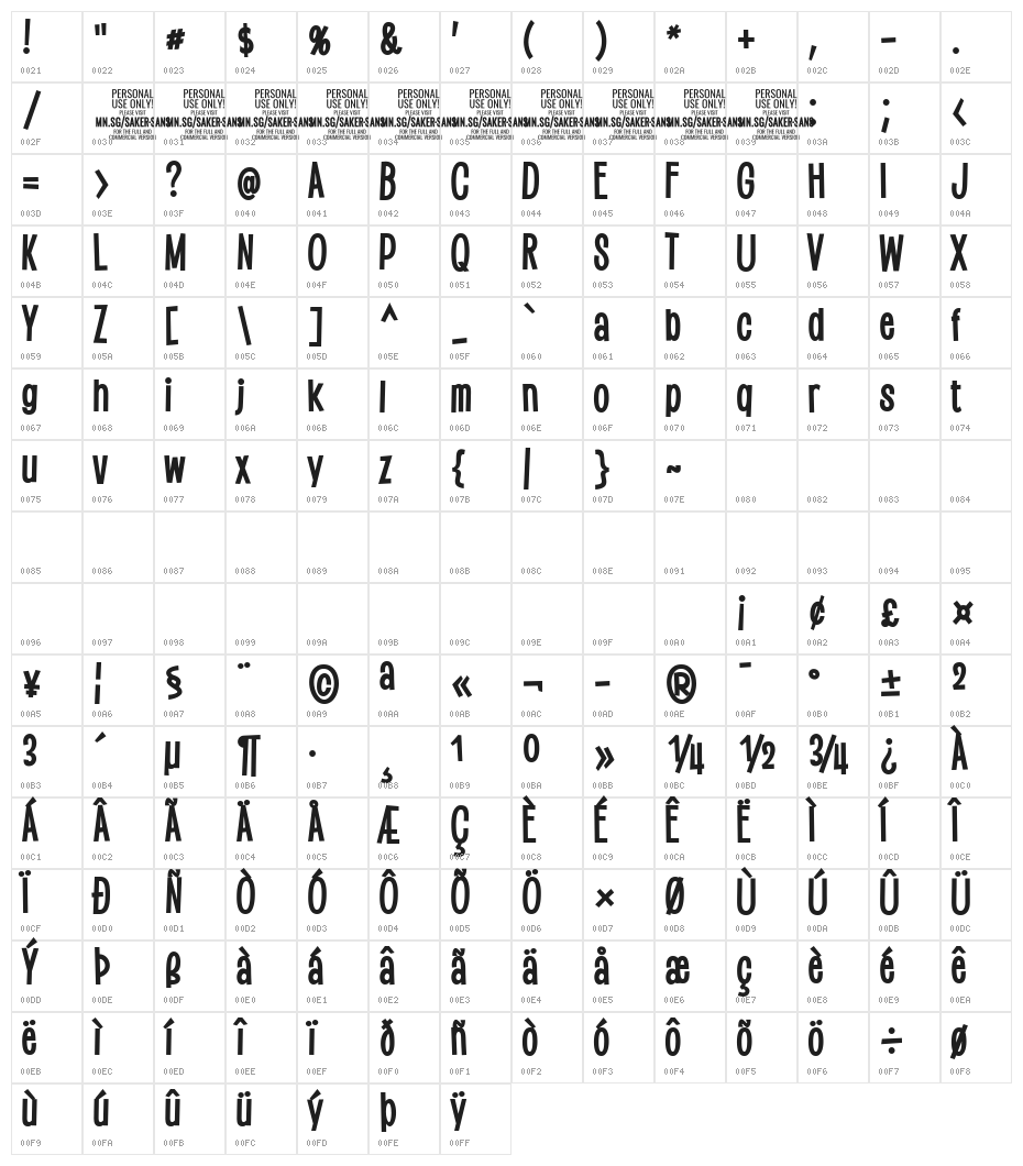 Saker Sans Bold PERSONAL USE Character Map