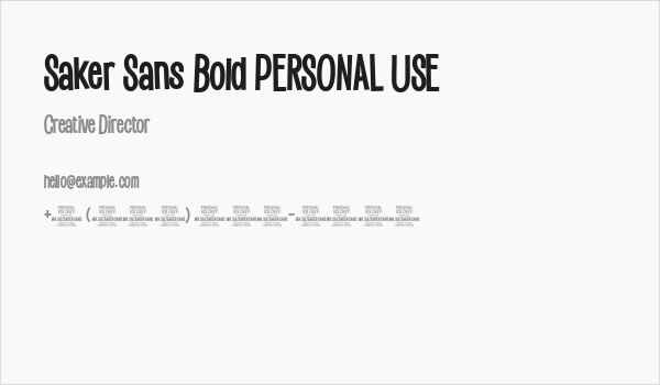 Saker Sans Bold PERSONAL USE Business Card