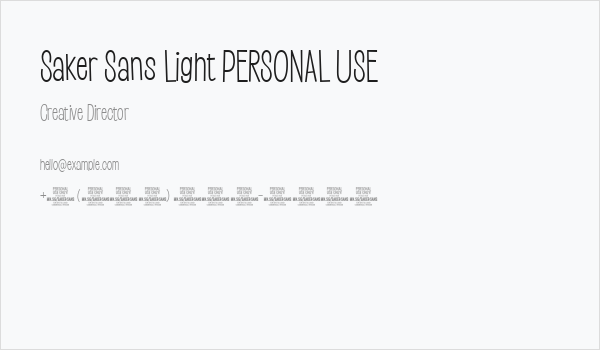 Saker Sans Light PERSONAL USE Business Card