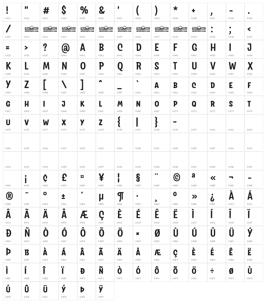 Salad Interlock Trial Bold Character Map