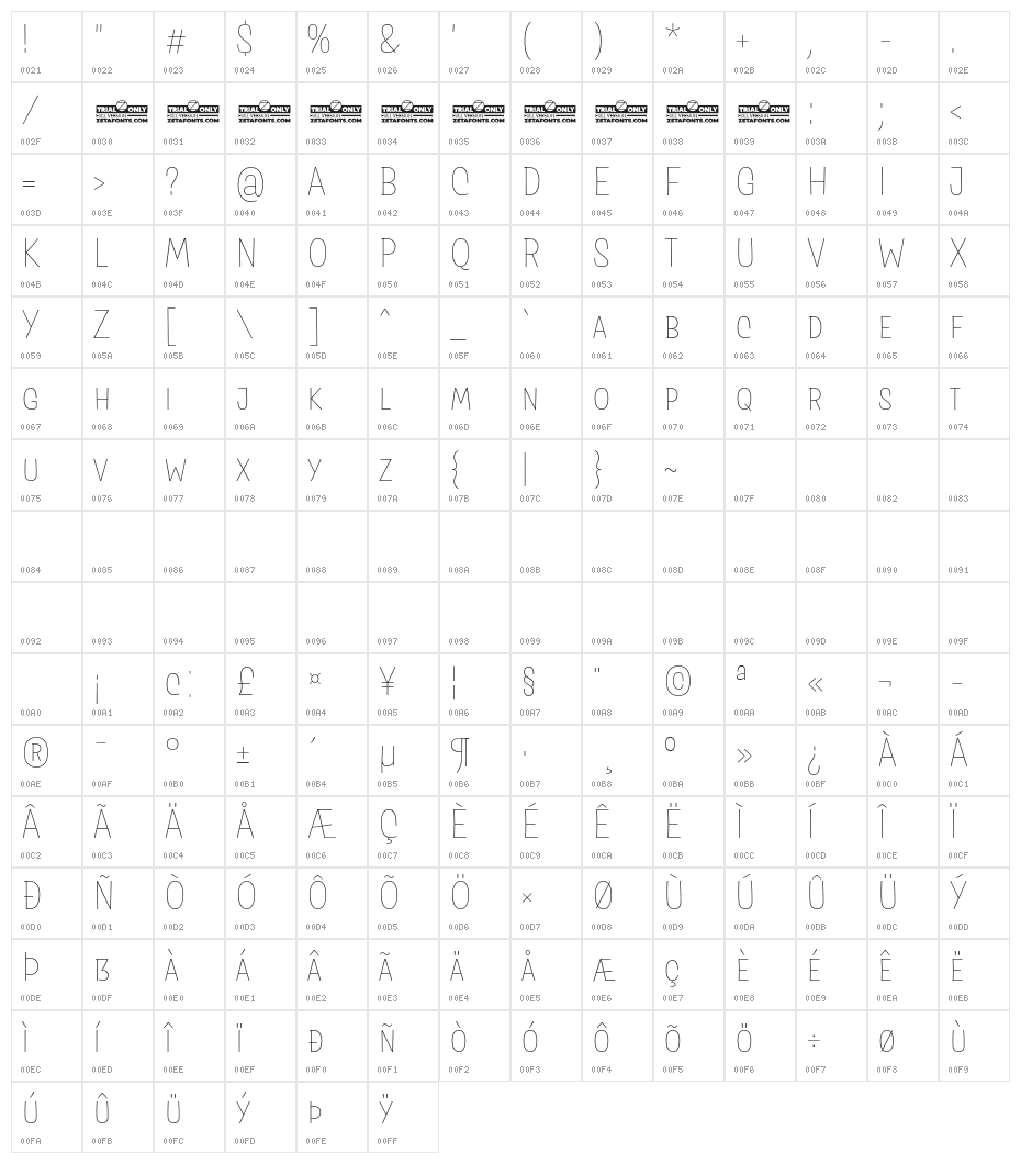 Salad Interlock Trial Extralight Character Map