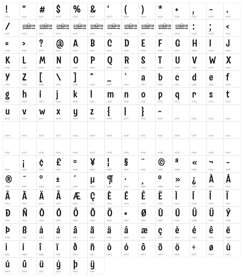Salad Trial Bold Character Map