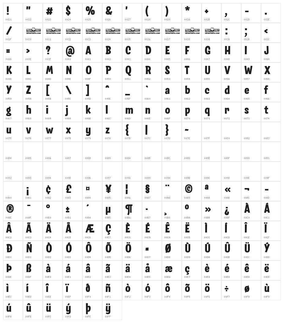 Salad Trial Extrabold Character Map