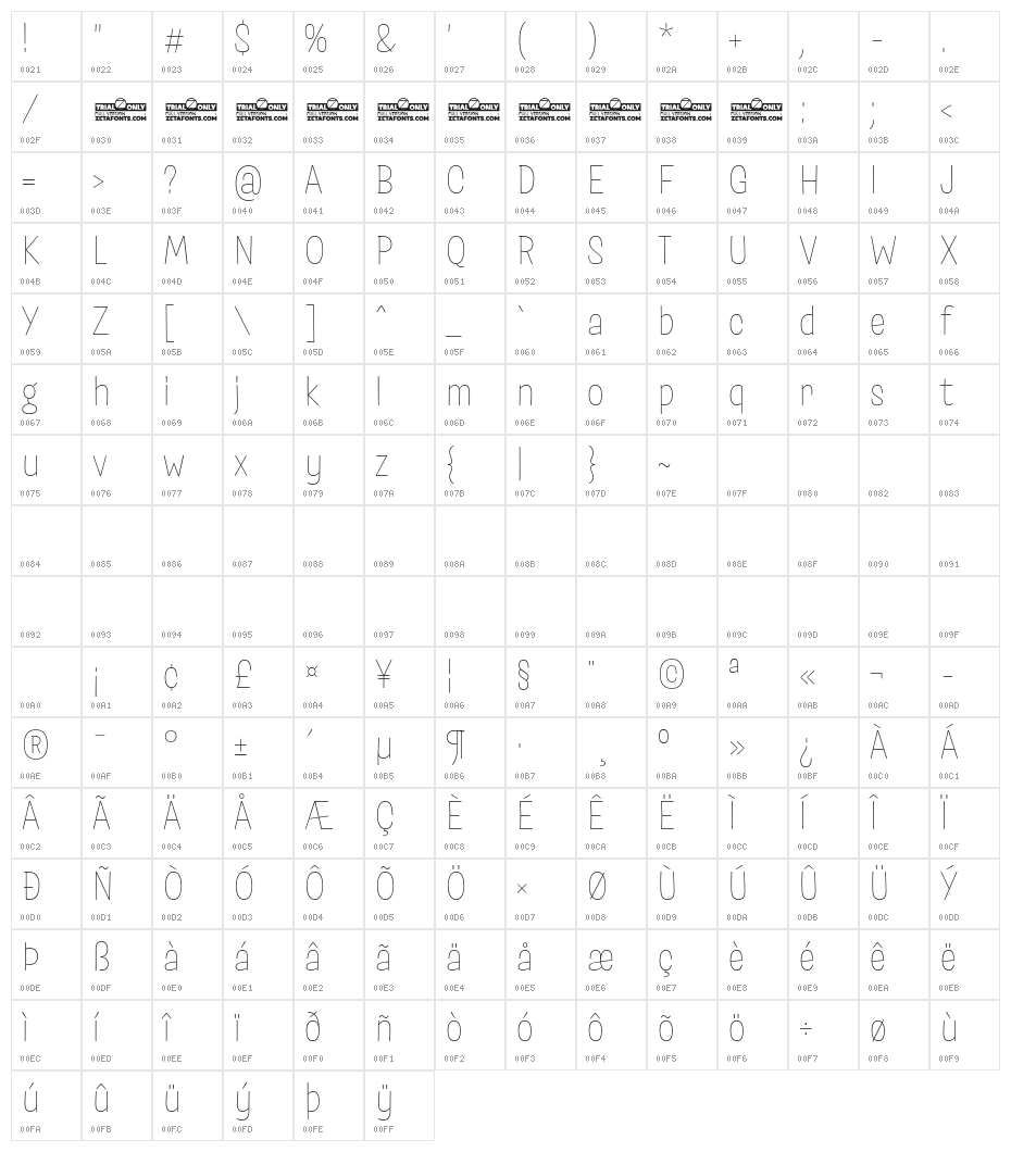 Salad Trial Extralight Character Map