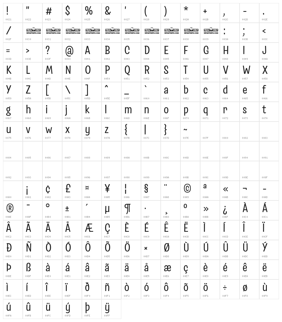 Salad Trial Regular Character Map