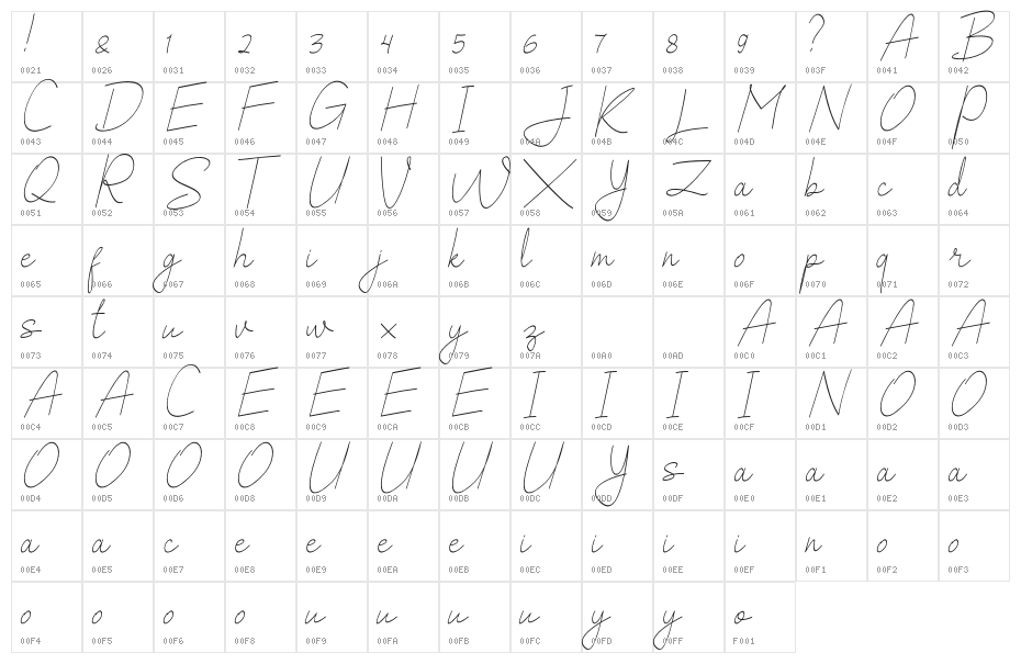 SalhenaFreeRegular Character Map