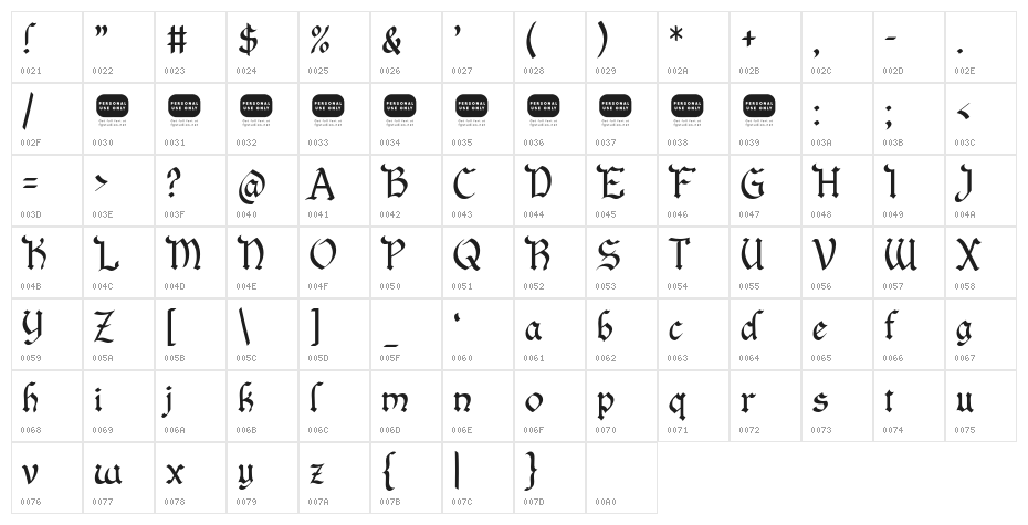 Salium Character Map