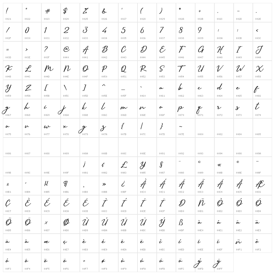 SallimSignature Character Map