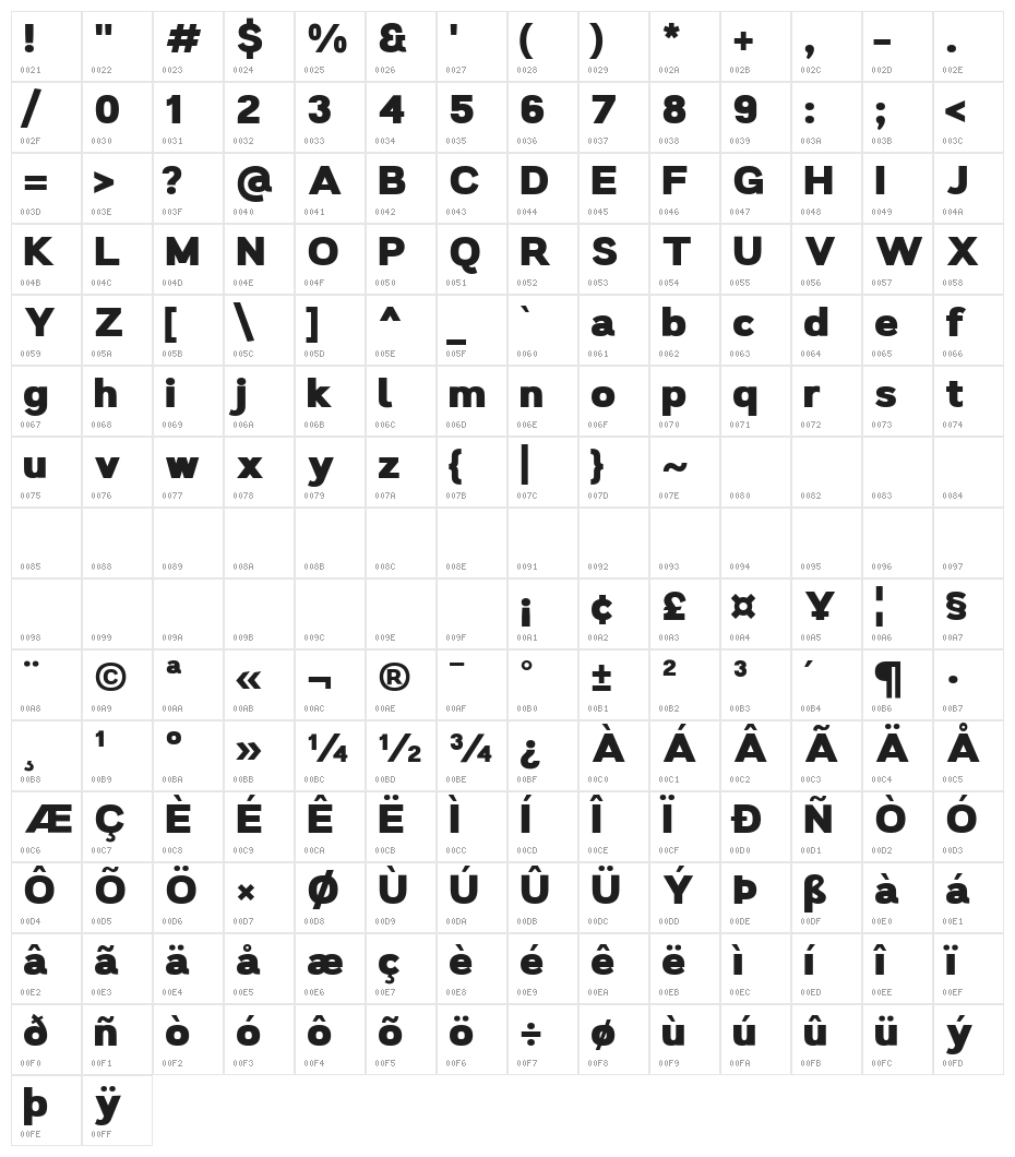 Salma Heavy Extra Black Character Map