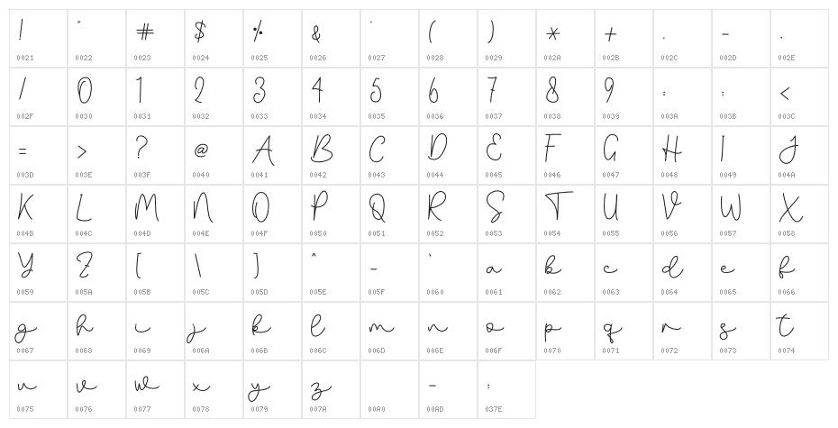 Salminah - Personal Use Character Map