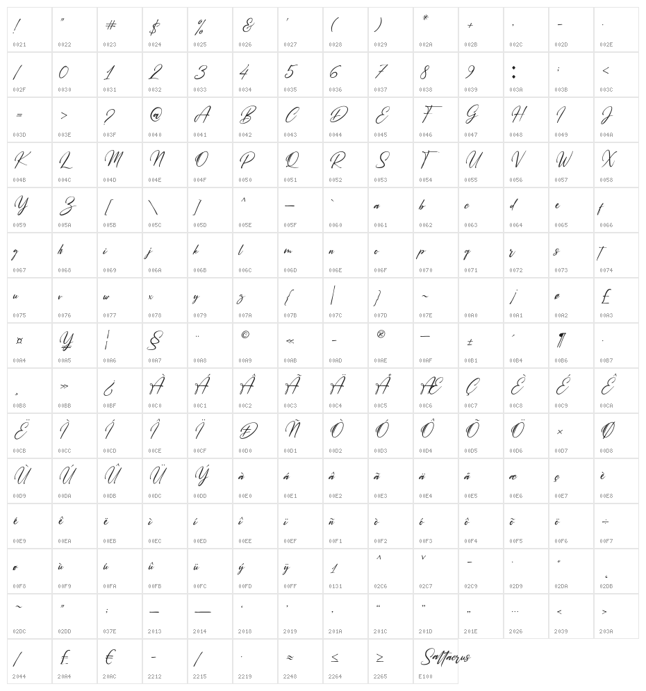 Saltacrus Character Map