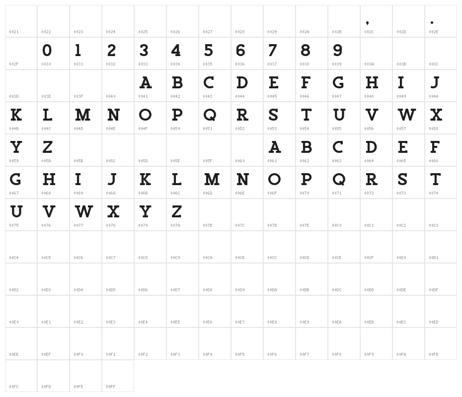 SalveationSlab Character Map