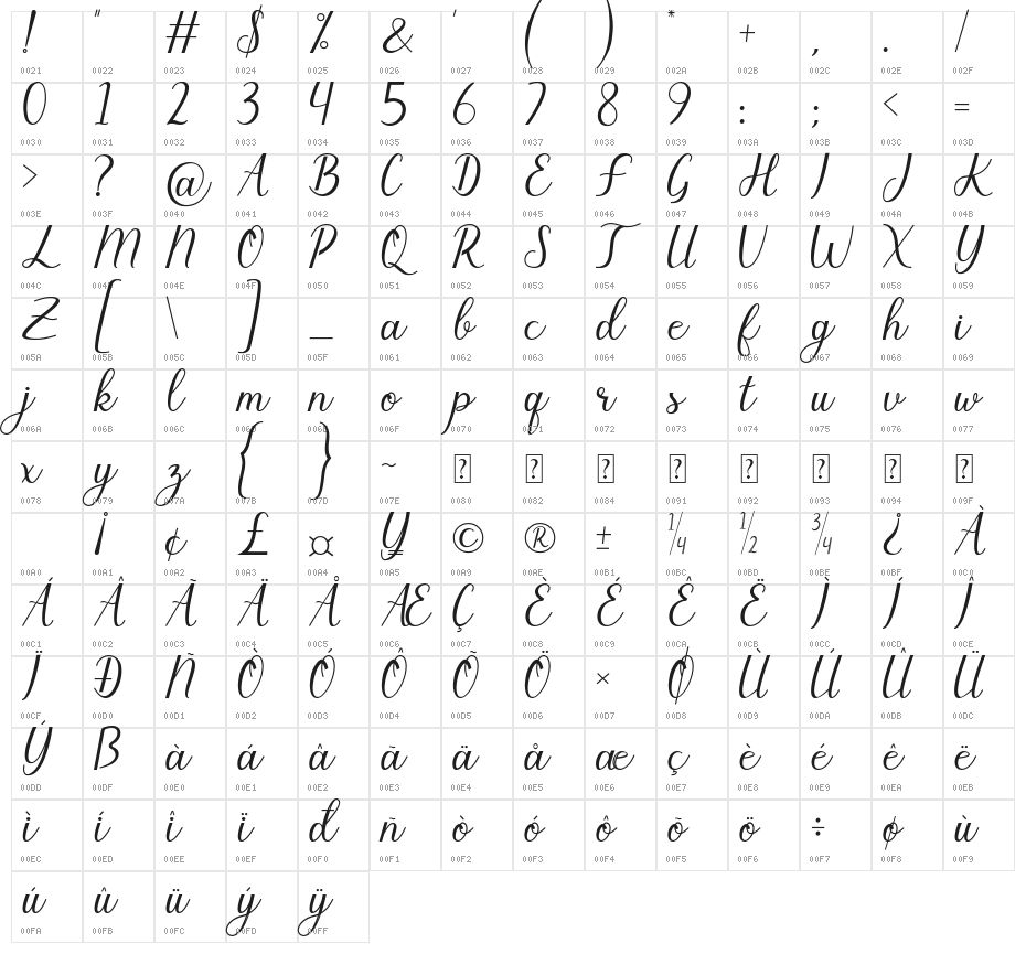 Salvyna Character Map