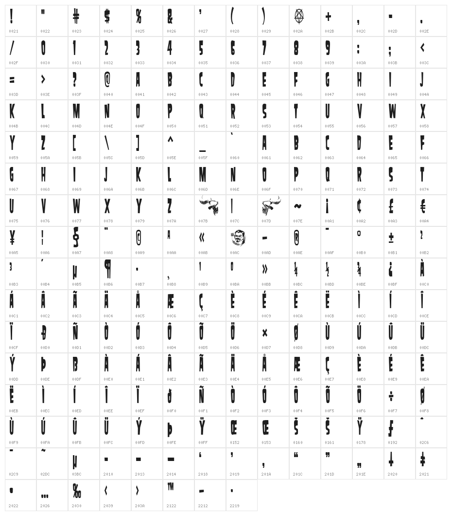 SamdanCondensed Character Map