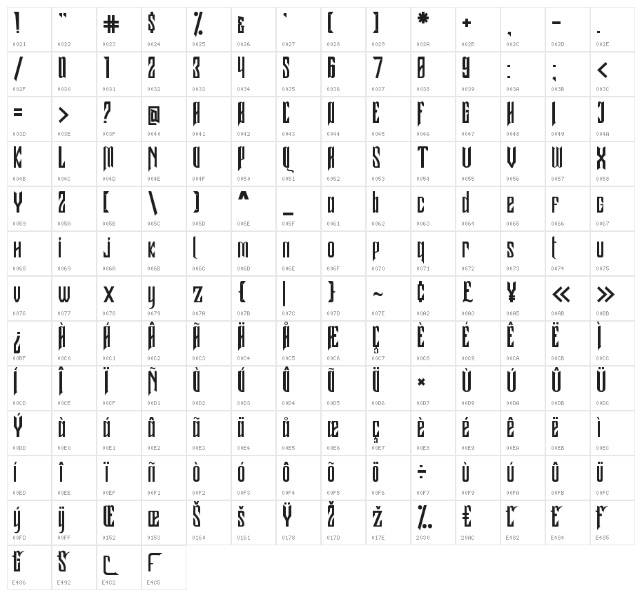Samhock Character Map