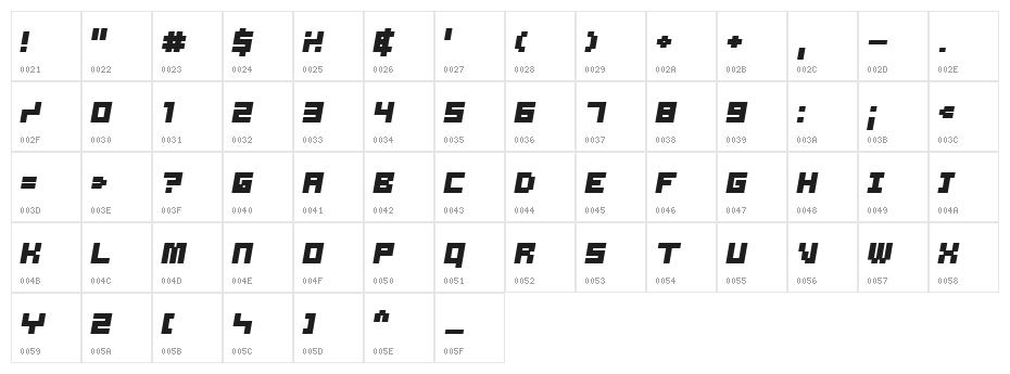 Samson Bold Oblique Character Map