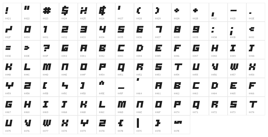 Samson BoldOblique Character Map