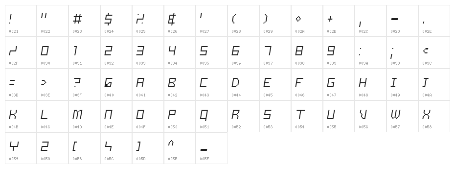 Samson Light Oblique Character Map