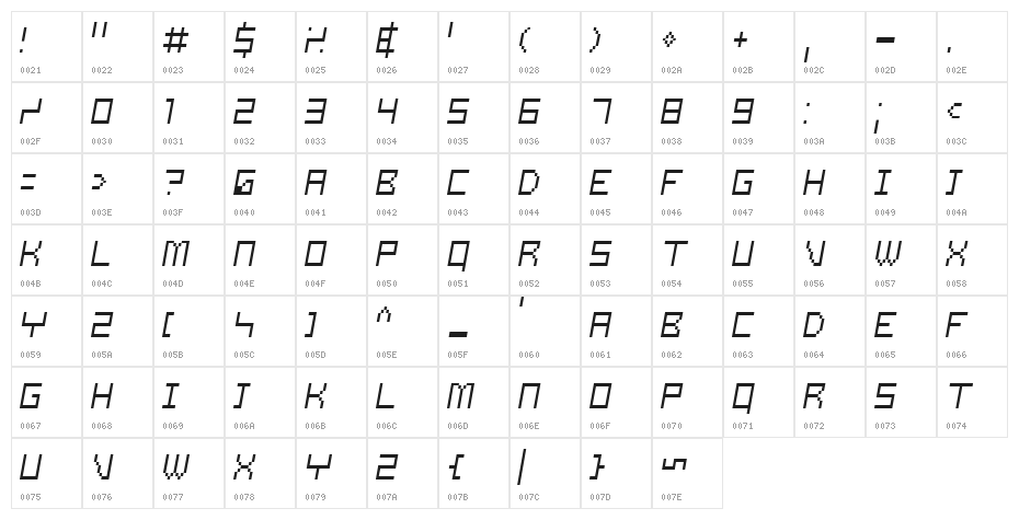Samson ThinOblique Character Map