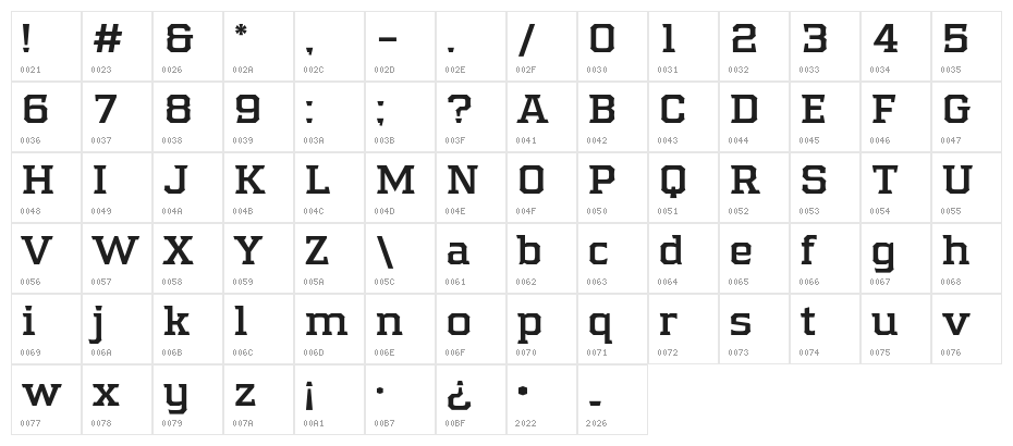 Samton Bold Character Map