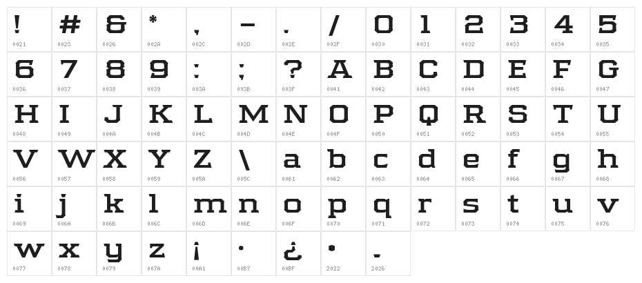 Samton Extended Bold Character Map