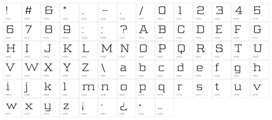 Samton Extended Light Character Map