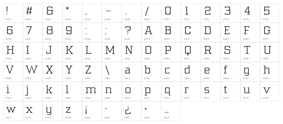 Samton Light Character Map