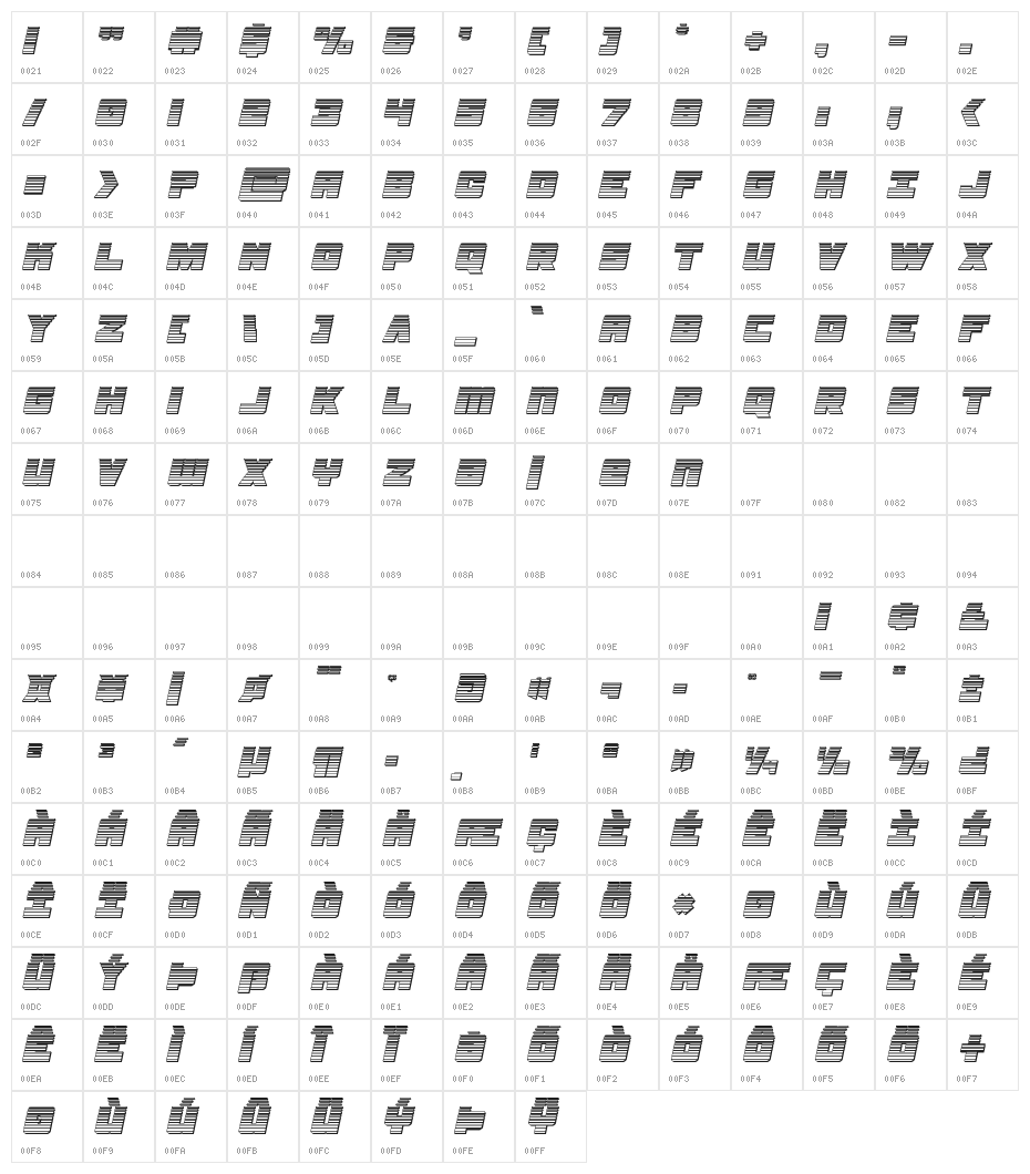 Samurai Terrapin Chrome Italic Character Map