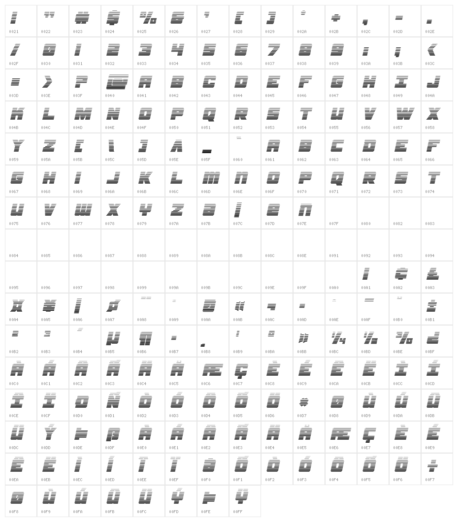 Samurai Terrapin Gradient Italic Character Map