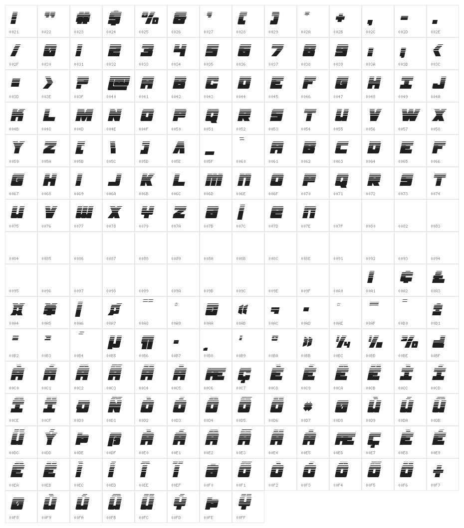 Samurai Terrapin Halftone Italic Character Map