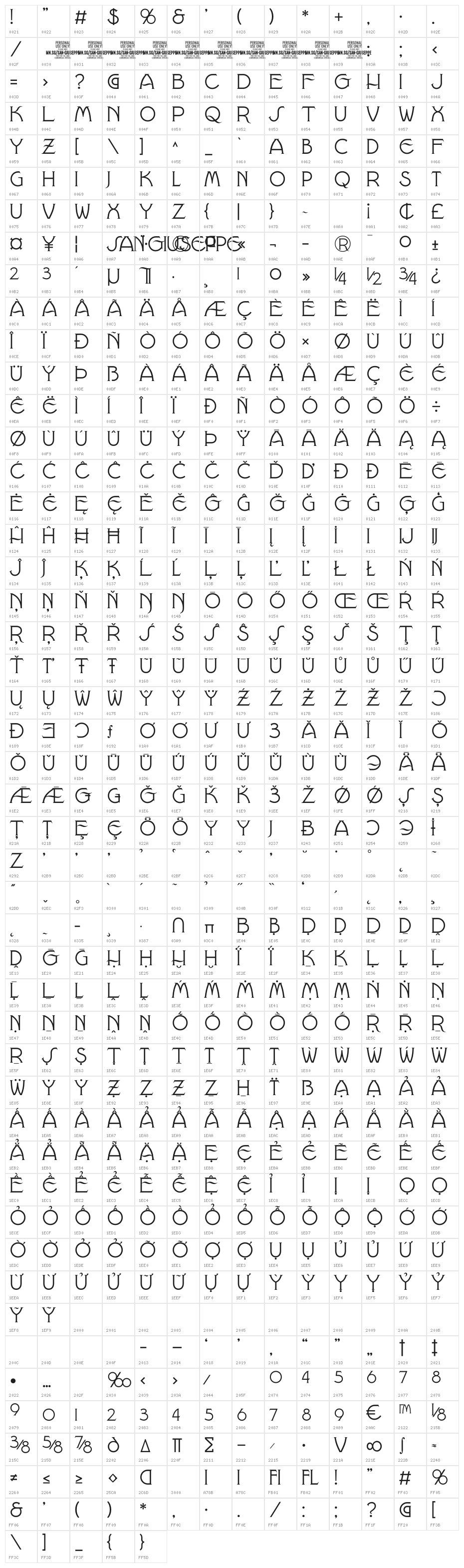 San Giuseppe PERSONAL USE Regular Character Map