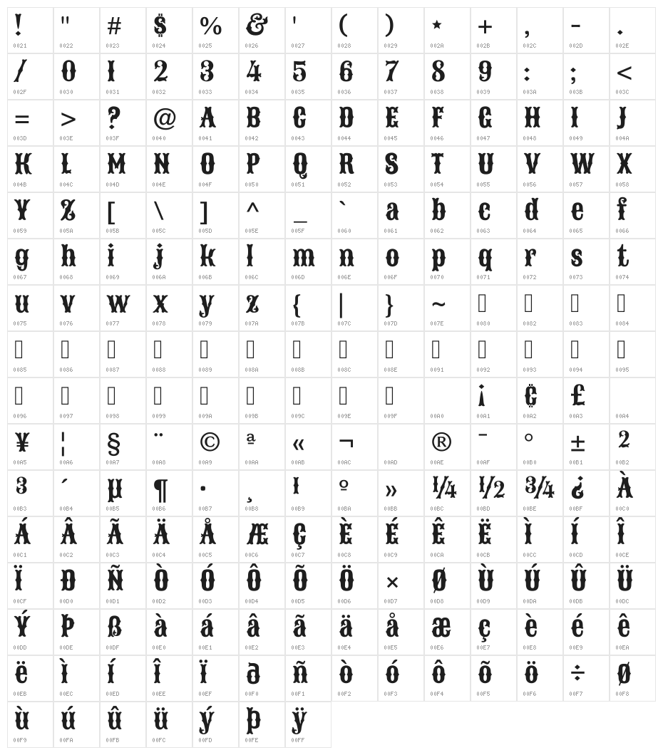 Sancreek Regular Character Map