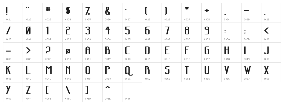 Sanity Wide Bold Character Map