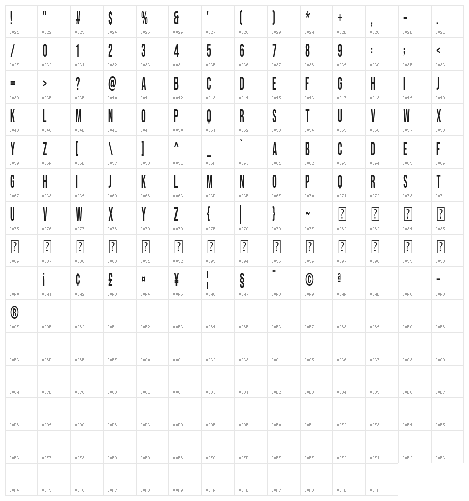 Sans Fransisco Semi Bold Character Map