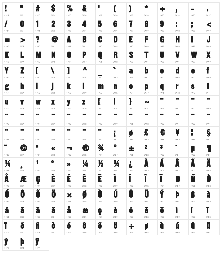 SansThirteenBlack Character Map