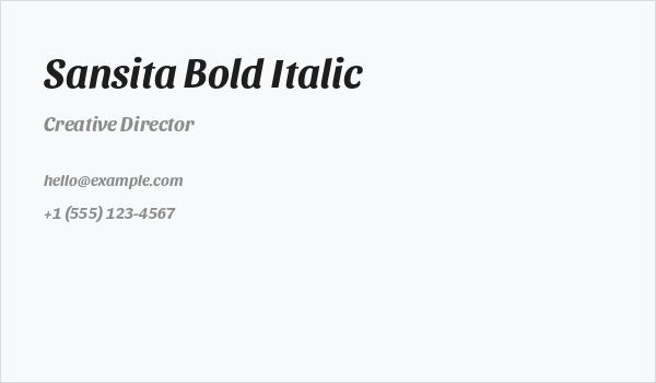 Sansita Bold Italic Business Card