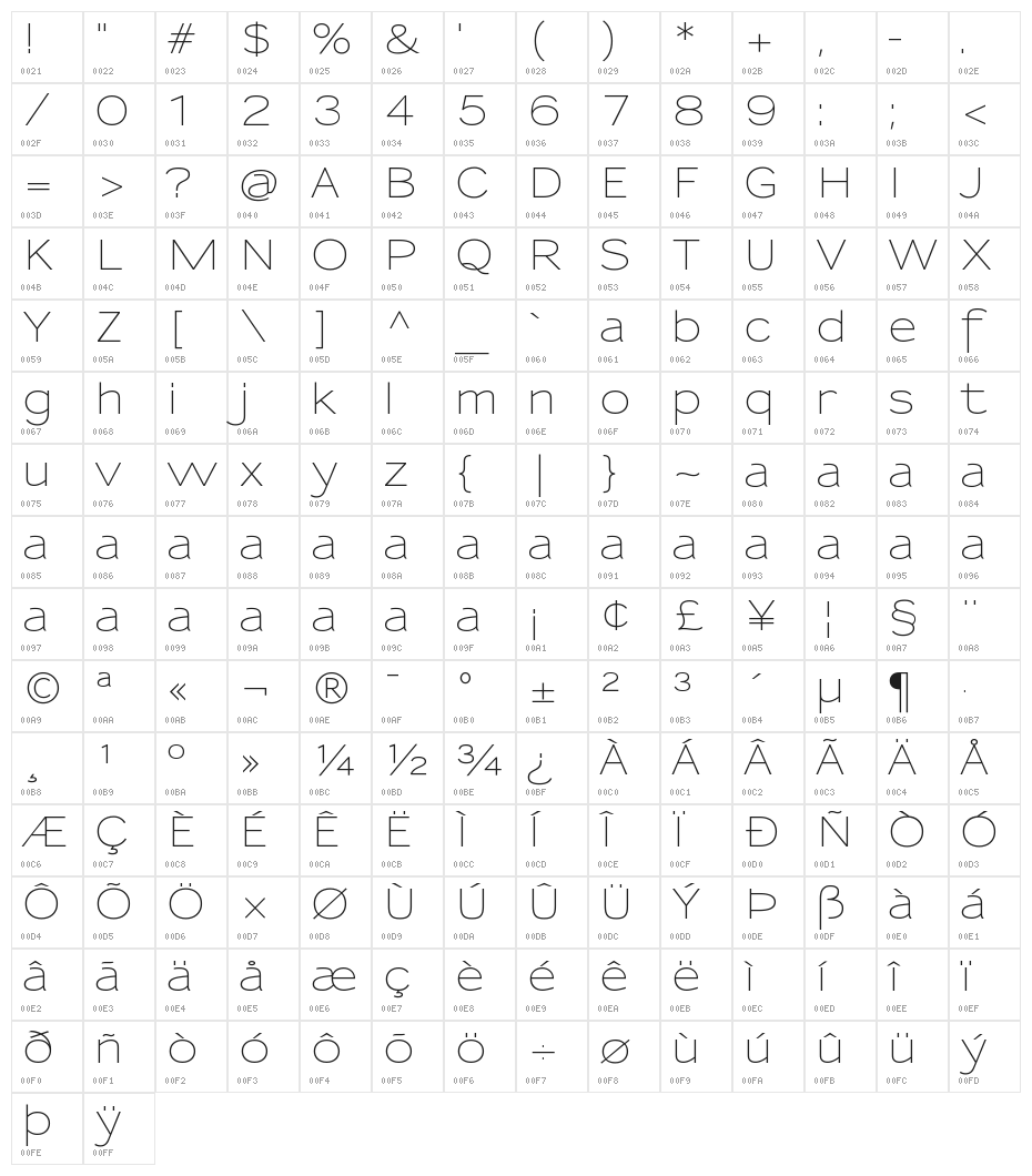 Sansumi-Regular Character Map